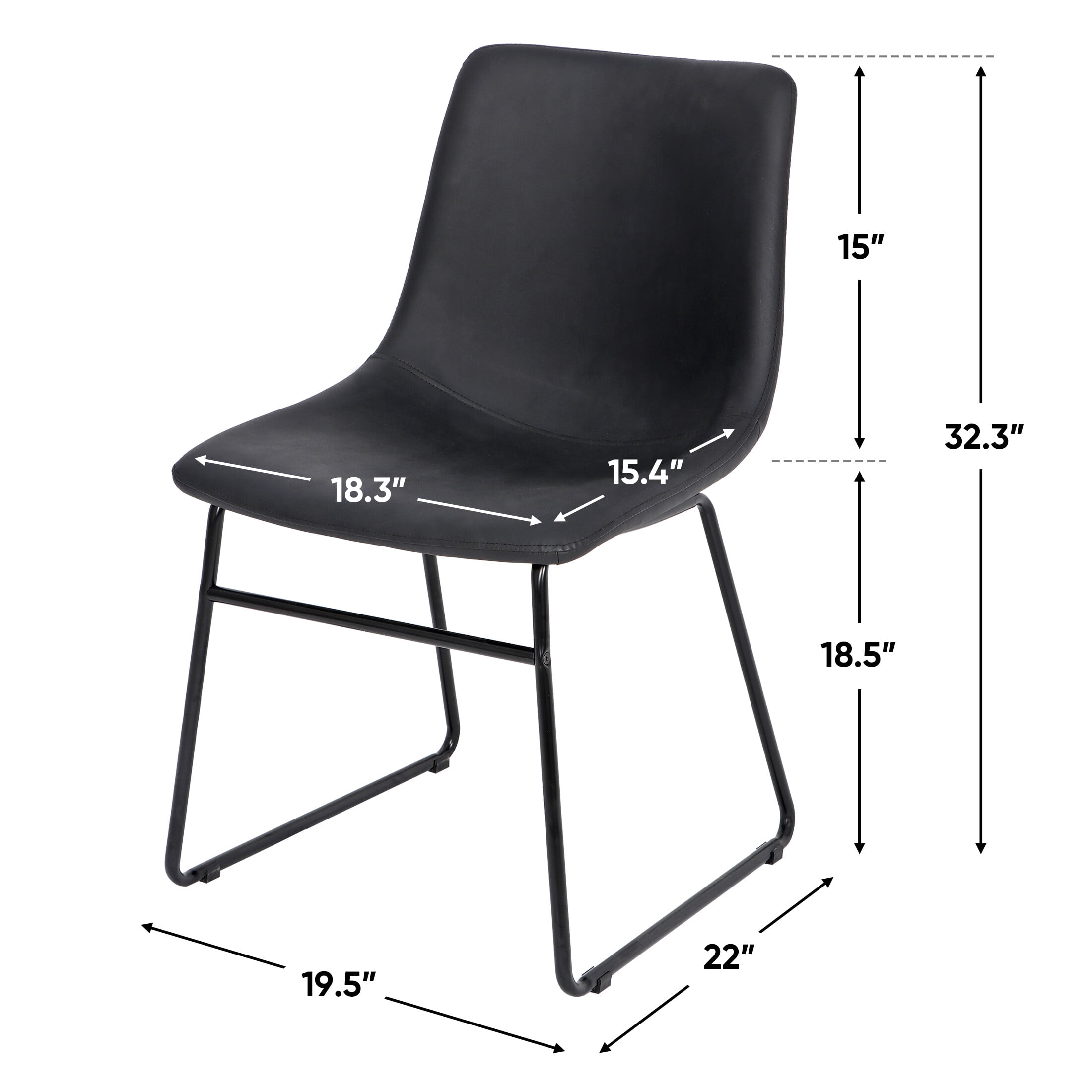 HomGarden Set of 2 Dining Chair W/Backrest Modern PU Leather Side Chair for Kitchen & Dining Room Black