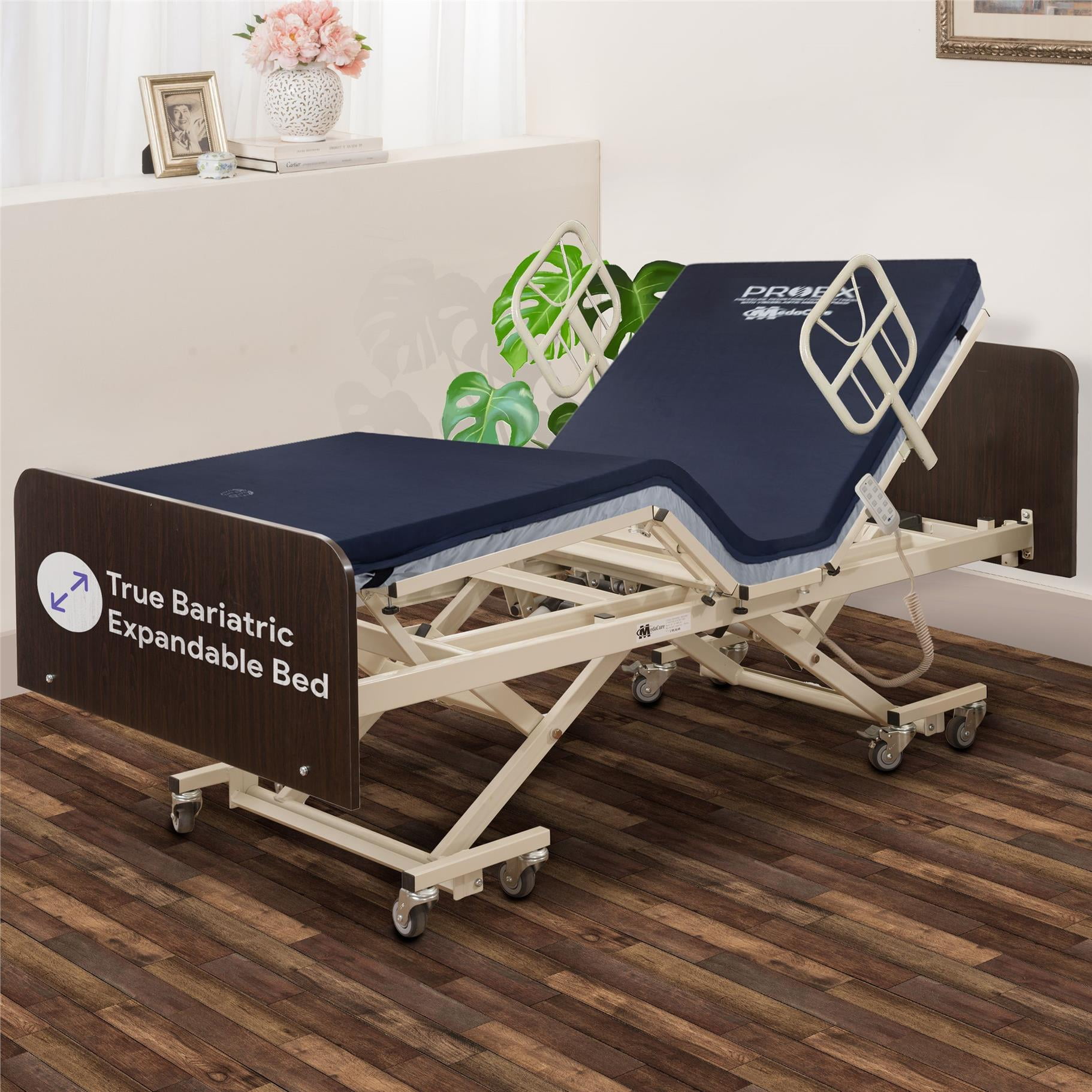 True Bariatric Full Electric Adjustable Hospital Bed Ultra Low 9"25" Height, Ultra Wide 36