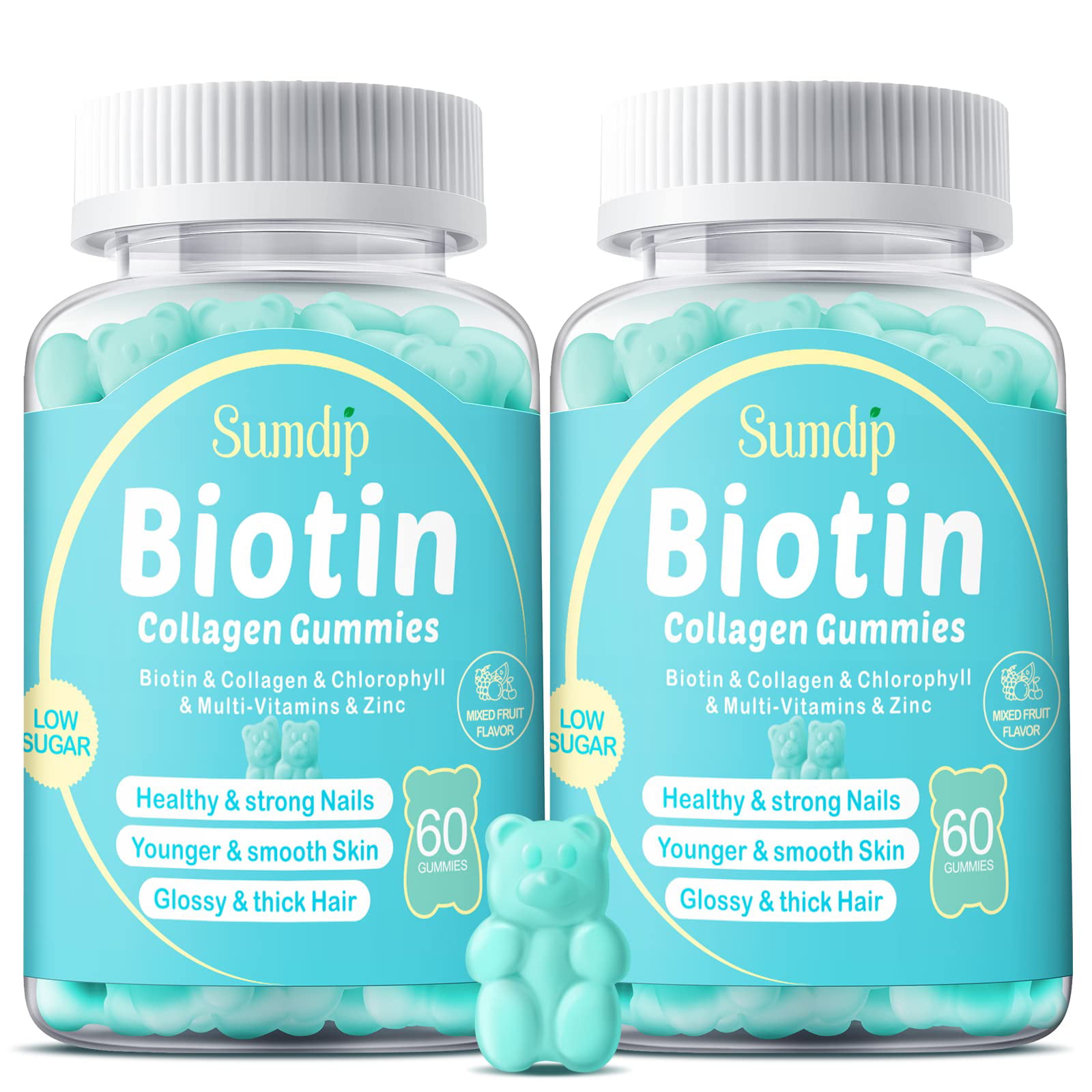 Biotin Gummies, Biotin 10,000mcg with Collagen Gummies for Hair Growth,  Chlorophyll, Vatimin A, B6, B12, C, D, E, Organic Vegan Natural Hair Skin  and Nails Gummies for Men Women - 2 Packs -