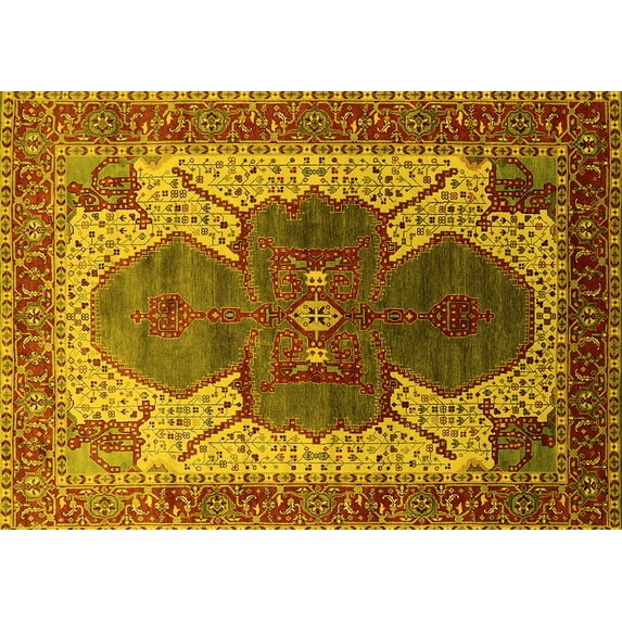 Ahgly Company Indoor Rectangle Oriental Yellow Industrial Area Rugs, 8' x 10'