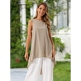thumbnail image 4 of DARING DIVA Women's High Low Sleeveless Crewneck Asymmetrical Blouse S Khaki, 4 of 8