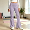 thumbnail image 4 of BXJX Girls Leggings 2 Pieces, Stretchy Elastic Waist Sports Slim Base Layer Flare Pants Purple Size 4-5 T, 4 of 7