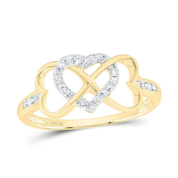 10K Yellow Gold Genuine Diamond Women's Infinity Triple Heart Band Ring 1/10 CT
