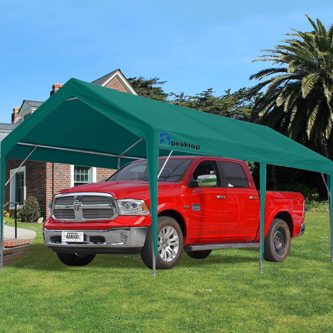 PEAKTOP OUTDOOR 12 x 20ft Upgraded Heavy Duty Carport,Portable Car Canopy,Garage Tent,Boat Shelter with Reinforced Triangular Beams and 4 Weight Bags,with Ground Bar 