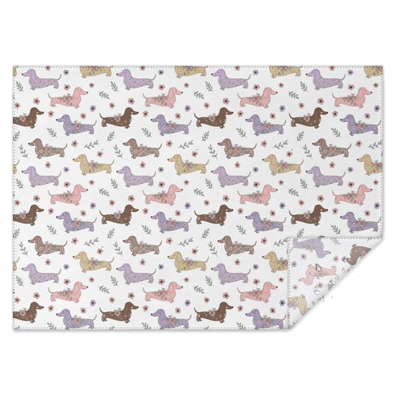 Dachshund Floral White Pattern Rectangular Tablecloth 60x84 Inch, Waterproof Stain Resistant Decorative Table Cover for Dining, Party & Wedding
