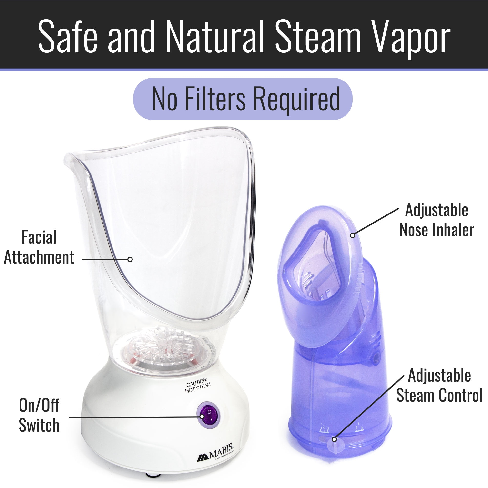 MABIS Steaming Facial Mask, Plug-in Vaporizer - 60ml Liquid Capacity