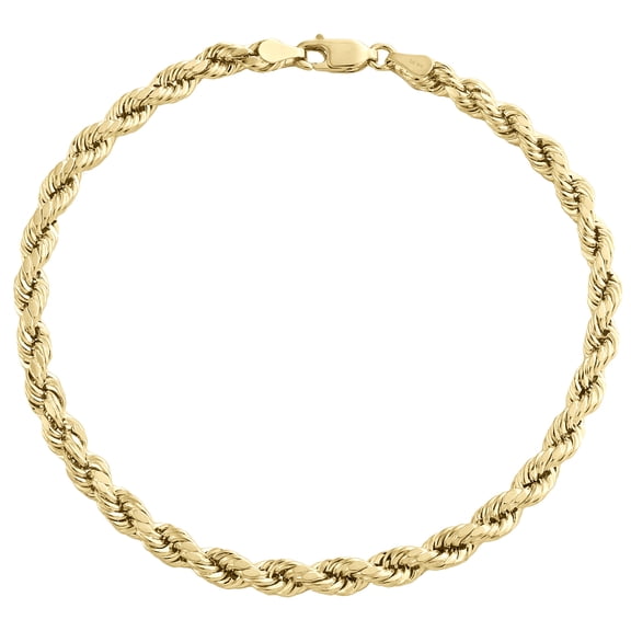 10K Yellow Gold 4mm Hollow Diamond Cut Rope Link Bracelet Lobster Clasp 8 Inch