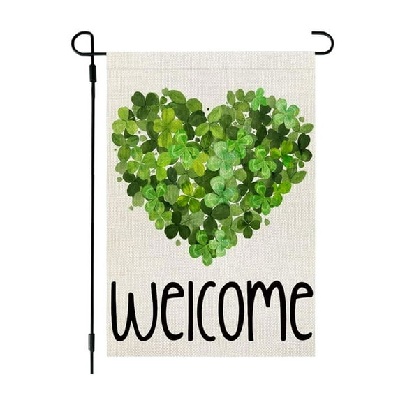 Drapeau Extérieur de la Saint-Patrick à Double Face avec Motif de Trèfle, Fabriqué en Matériau de Lin Durable, Convient à la Décoration de Jardin, Cour et Véranda, Résistant aux Intempéries, 12 X 18 Pouces, pour Présentation Festive