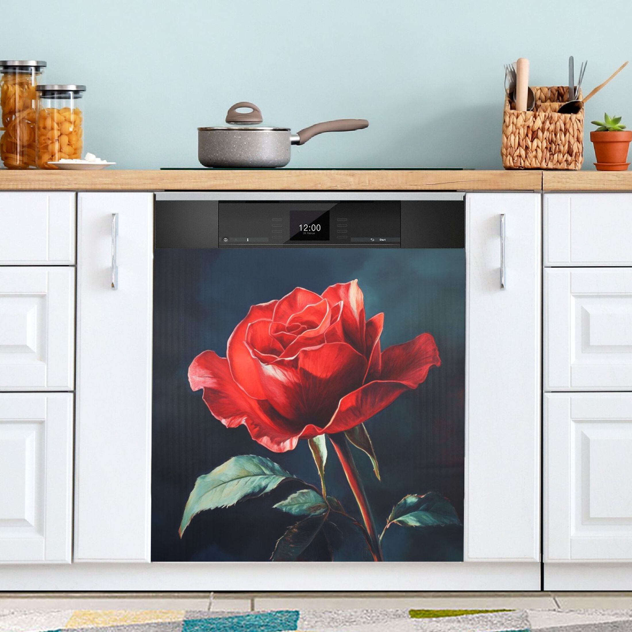 Dishwasher Magnetic Sticker 23x26 Inch Refrigerator Magnetic Sticker Washing Machine Magnetic Sticker Kitchen Panel Magnetic Sticker Home Decor Big Red Rose