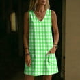 thumbnail image 5 of Women's Gingham Plaid Sleeveless Tunic Dress V Neck Loose Shift Mini Dress with Pockets Comfy Lounge Outfits Summer Beach Sundress Mint Green, 5 of 7