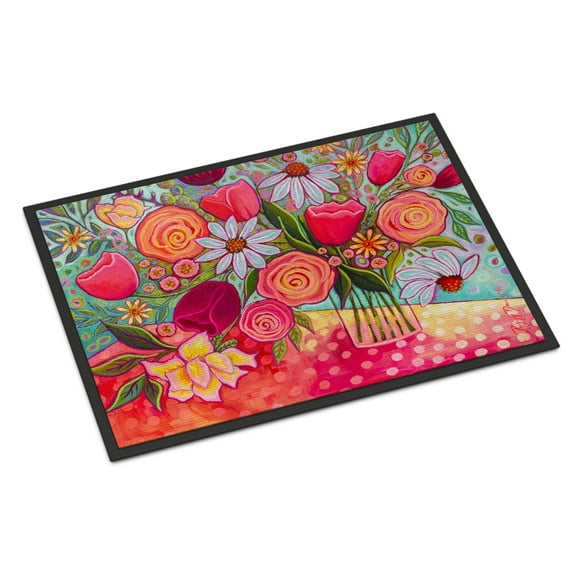 Carolines Treasures PPD3019JMAT Polka Dots Flowers Door Mat Indoor Rug or Outdoor Welcome Mat 24x36 Doormat  36"L x 24"W