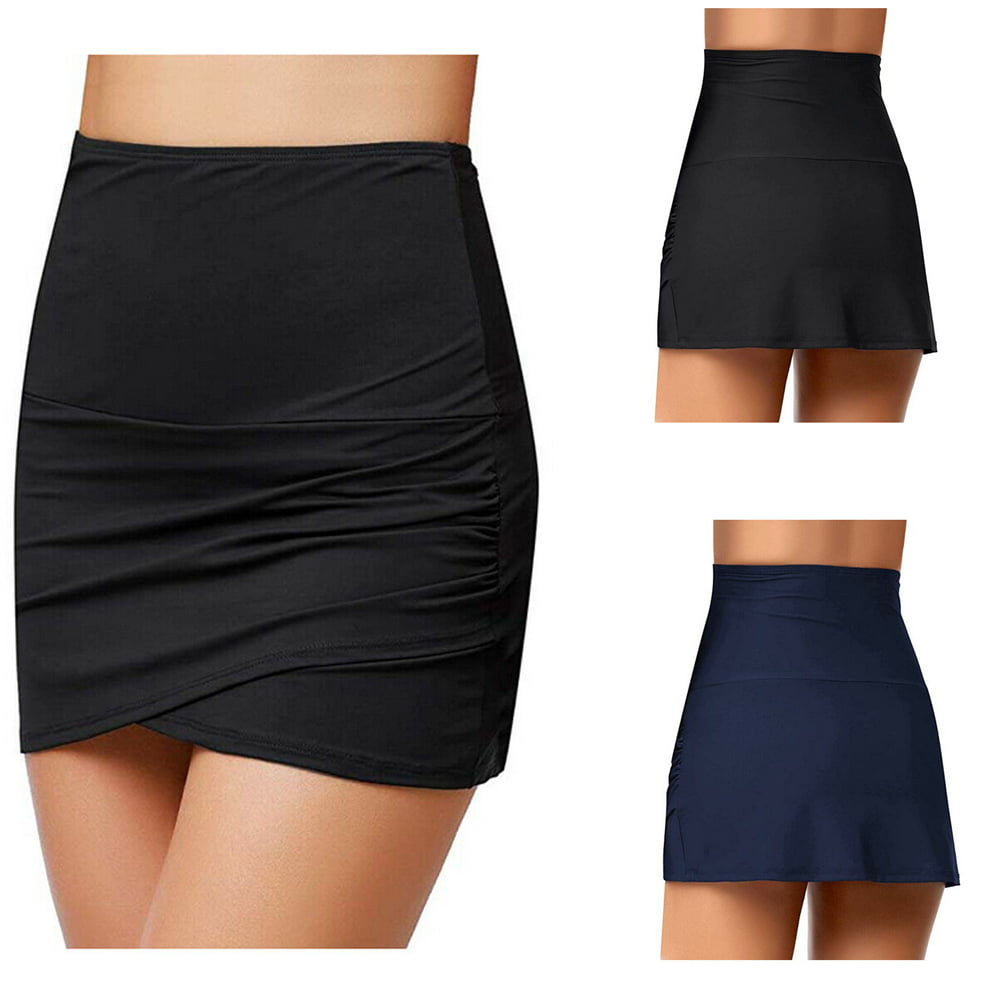 Focusnorm Womens High Waisted Swim Skirt Bikini Bottoms Short Dress With Panties Beachwear