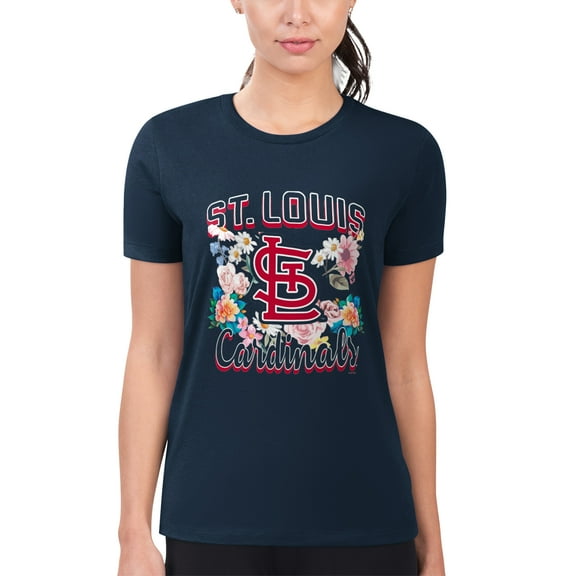 Women's G-III 4Her by Carl Banks Navy St. Louis Cardinals Super-Slim Fit Lightweight Flowers Graphic T-Shirt