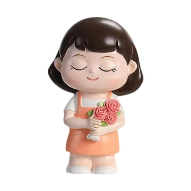 Figura en miniatura de mamá, regalo para el Día de la Madre, estatua pequeña de dibujos animados adorable Sosteniendo flores