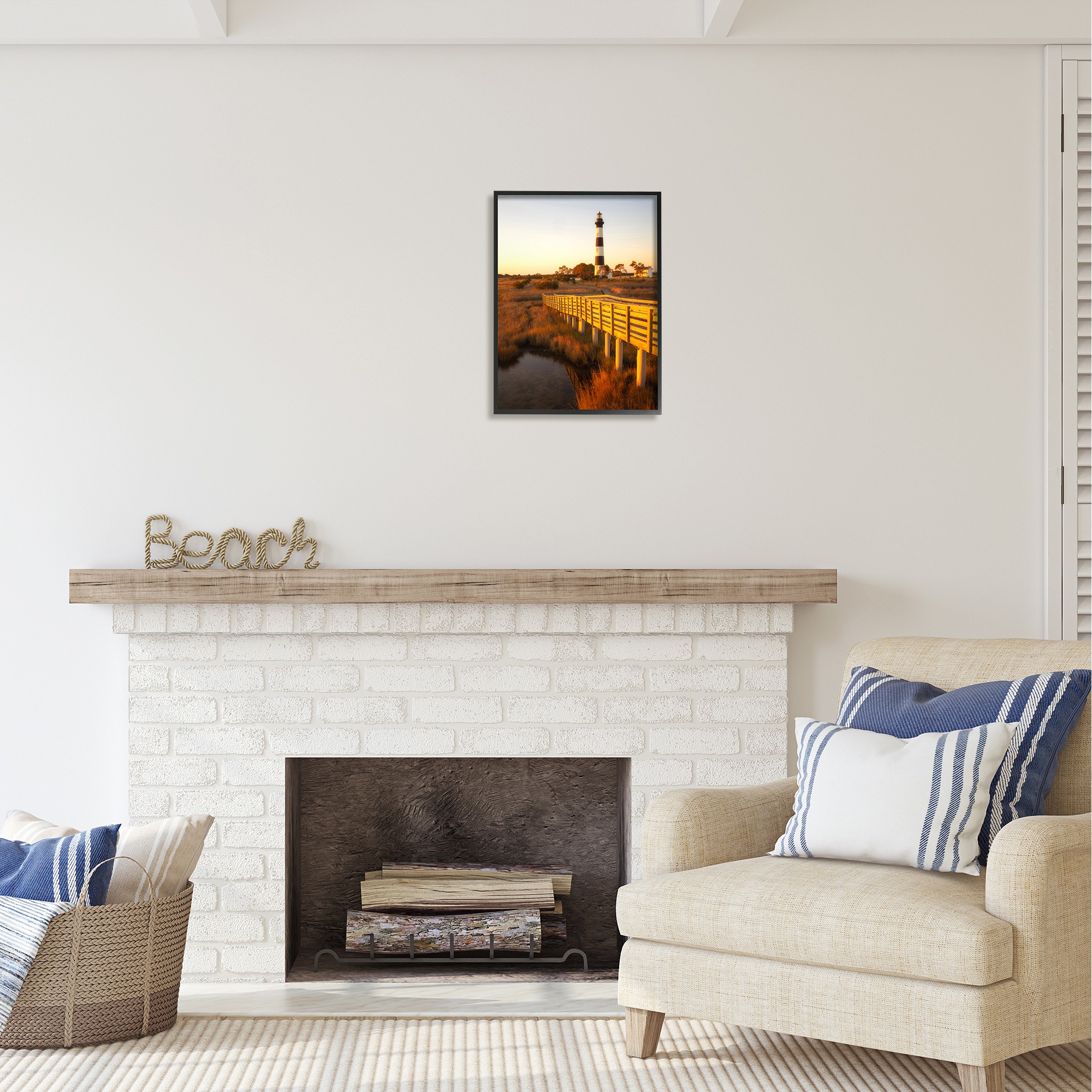 Stupell Industries Bridge to Lighthouse Nature Photography Black Framed Art Print Wall Art, 16 x 20