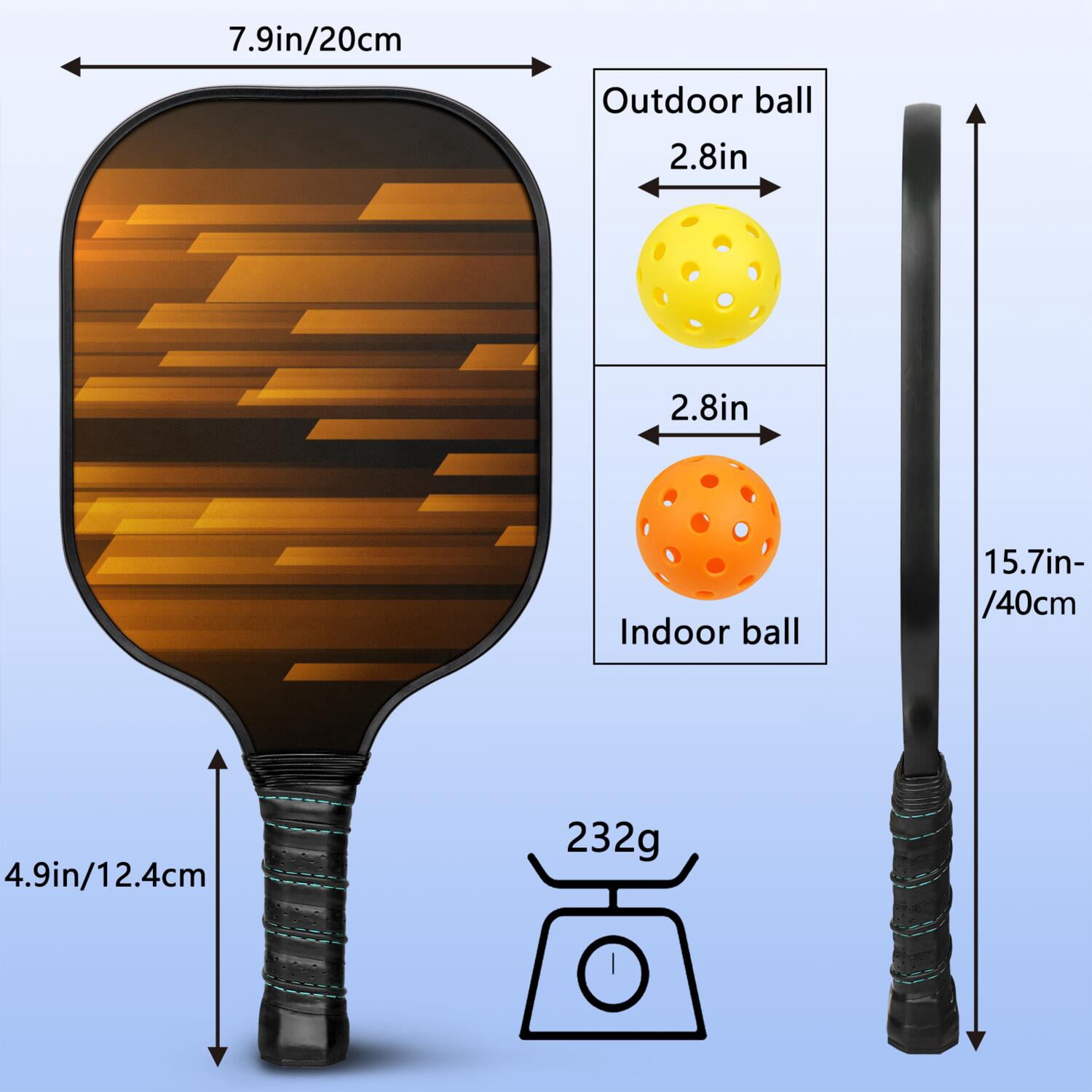 Pickleball Paddles Set Of 2, Fiberglass Surface, Thunder, Speed Print, 4 Balls & Bag