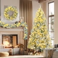thumbnail image 5 of 6FT Snow Flocked Christmas Tree, Pre-Lit Set with Tree & Garland & Wreath, Artificial Hinged Xmas Tree with Colorful LED Lights, 8 Lighting Modes, Pine Cones, Holiday Décor for Home, 5 of 8