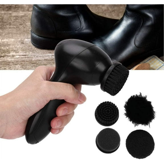 Electric Shoe Polisher Brush, TRIANU Shoe Buffer Kit Shoe Shiner Dust Cleaner Portable Leather Care Kit for Shoes, Bags, Sofa (Black)