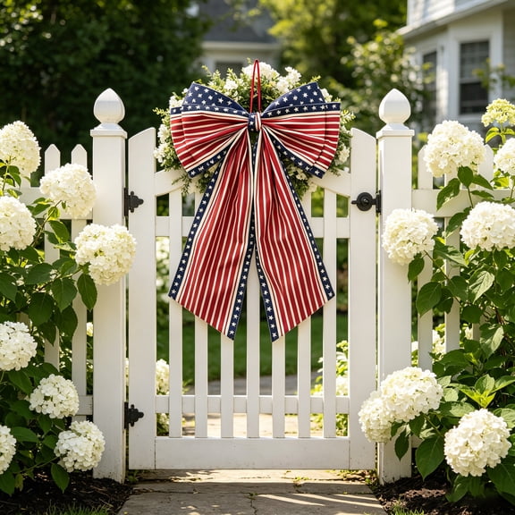 erdimoy 4 Styles 4th of July Large Patriotic Door Bow, Red White Blue Star Stripe Wreath Ribbon Bow, Independence Day Memorial Day Front Porch Hanging Decor