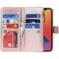thumbnail image 5 of Wallet Case Compatible with iPhone 12 Pro Max Case,[9 Card Slots] [Wrist Strap] [Stand Feature] Zipper Cash Pocket Magnetic Leather Cover Shockproof Case for iPhone 12 Pro Max,6.7 inch RoseGold, 5 of 14