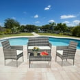 thumbnail image 6 of 4 Piece Outdoor Furniture Wicker Patio Garden Sets, Patio Rattan Wicker Furniture Sets with Seat Cushions & Tempered Glass Coffee Table, Wicker Bistro Set for Porch Poolside Backyard Garden, S8604, 6 of 7