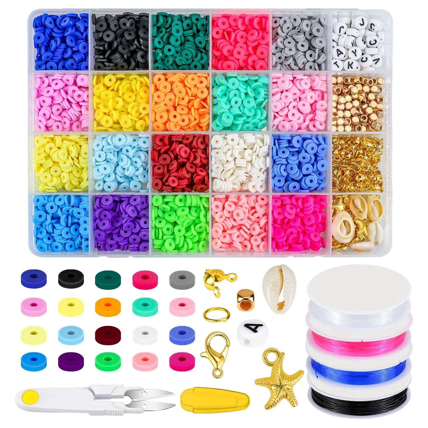 Clay Heishi Beads for Bracelets Kits , Preppy Perler Letter Flat Circle