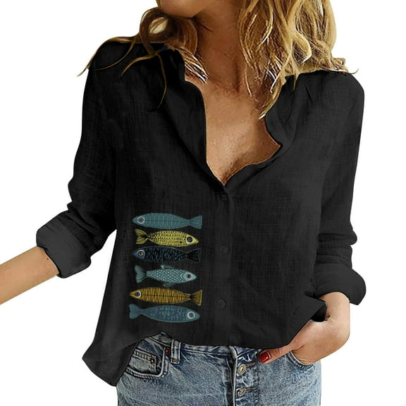 ZHENHONG Oversized Linen T Shirts, Fashion Women's Loose Button Solid Lapel Long Sleeves T Shirt Blouse Tops Going Out Tops