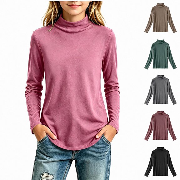WAVSUF Girls Mock Turtleneck Undershirt, Soft Comfort Long Sleeve Knitted Soft Winter Warm Casual Daily Top 7-8