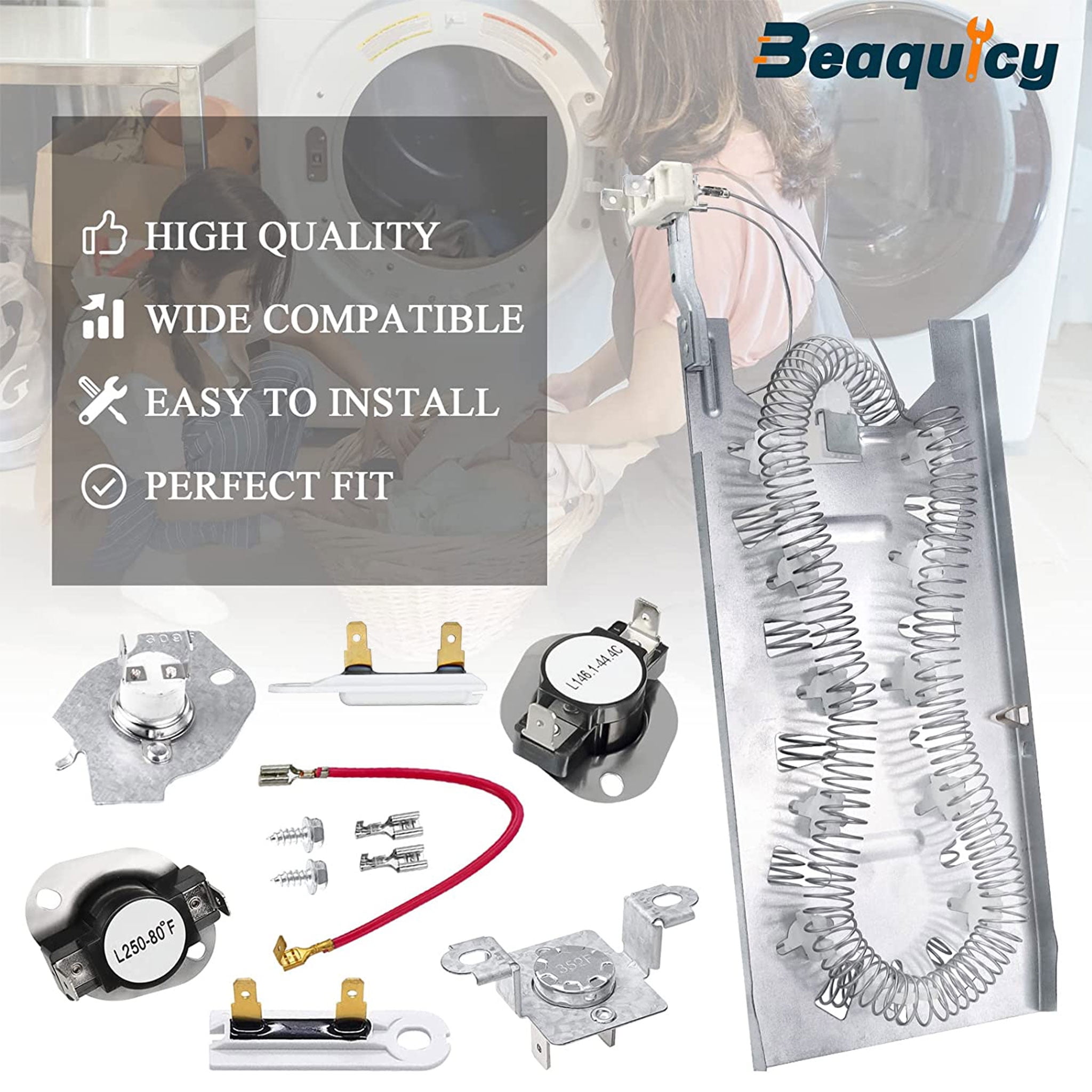 Beaquicy Dryer Heating Element with Thermal Fuse Kit for Whirlpool Dryers