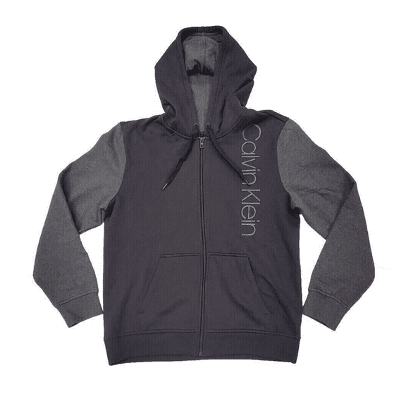 Calvin Klein Long Sleeve Full Zip Hoodie Sweatshirt w/Logo on Front,BLACK,XL