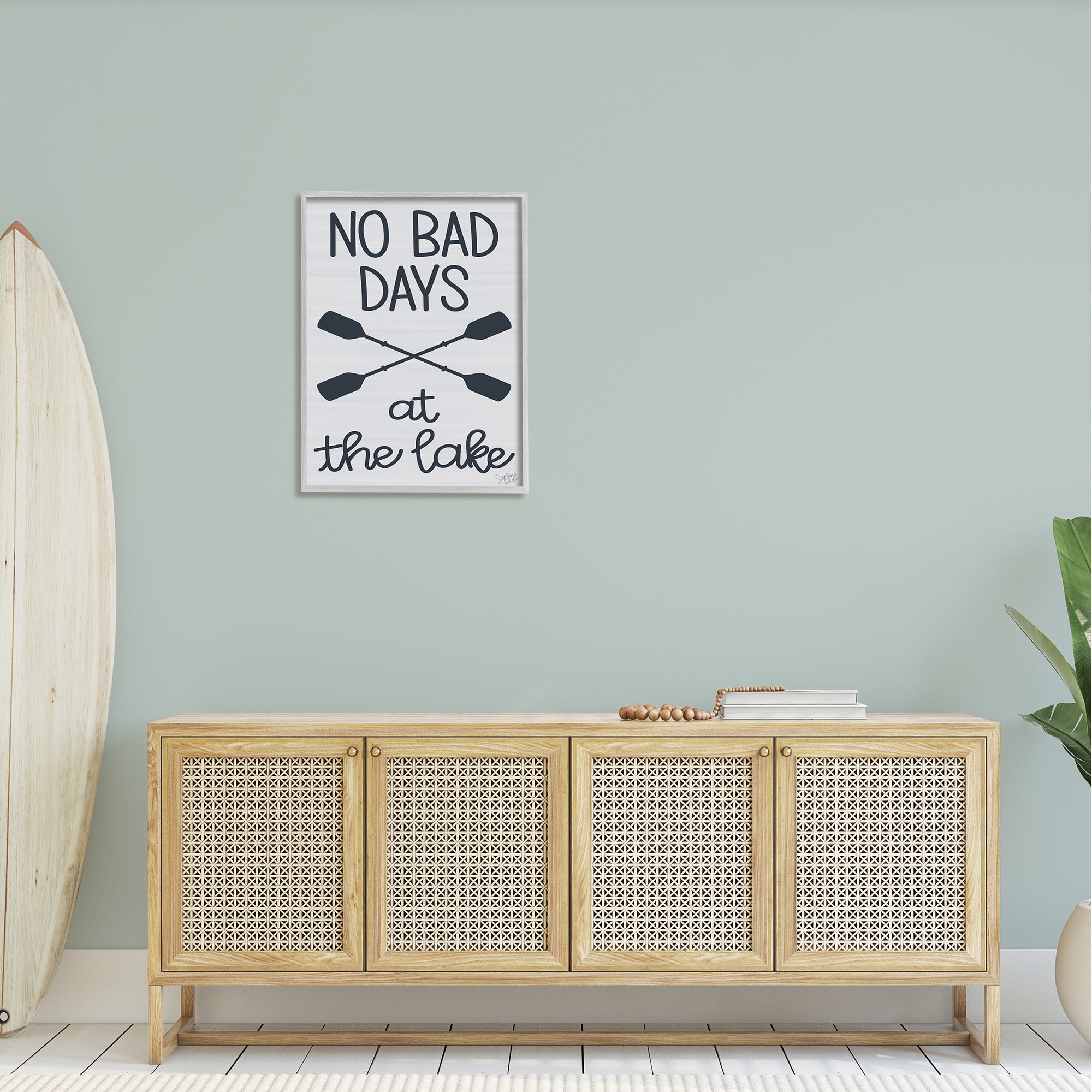 Stupell No Bad Lake Days Crossed Oars Landscape Painting Gray Framed Art Print Wall Art