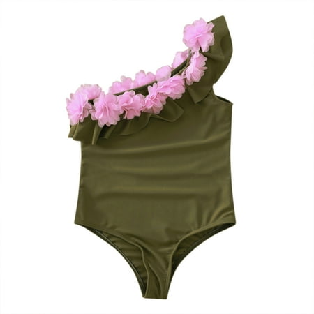 

AIMAOMI Toddler Baby Kids Girls sloping shoulder Solid One-Piece Beach Swimsuit Swimwear H