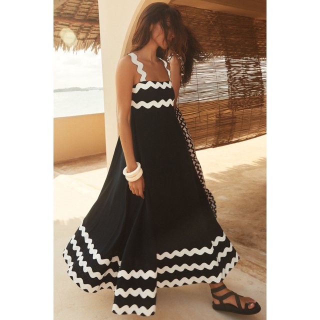 Vestido largo sin mangas de cintura alta para mujer, traje playero holgado de Color contrastante, elegante, estético, para verano, 2024