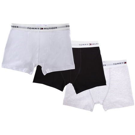 Tommy Hilfiger Men's Cotton Stretch 3 Pack Boxer Trunk Underwear (Black/White/Grey) Size Medium