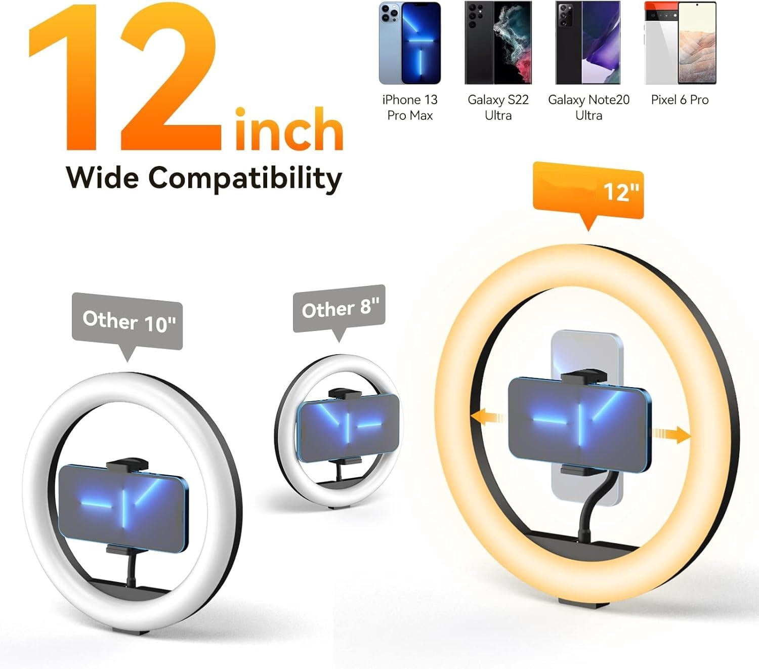12'' Video Light with 63'' Extendable Tripod Stand - Ring Light with Phone Holder for Live Stream/Makeup/YouTube/TikTok - Compatible with All Phones - New Year's & Valentine's Day Party Lights