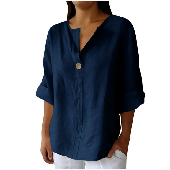 Tumotour Summer Tops For Women Three-Quarter Sleeve Tops Solid Color V-Neck Collared Tops Summer Business Casual Work Shirts 2025