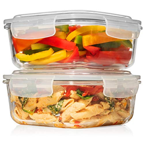 2 LARgE 1200ML 42 Oz glass Food Storage containers wAirtight Lids - MicrowaveOvenFreezer & Dishwasher Safe - BPAPVc Free + Leak Proof - Ideal for Baking & Storing food Keeps Food Fresh longer
