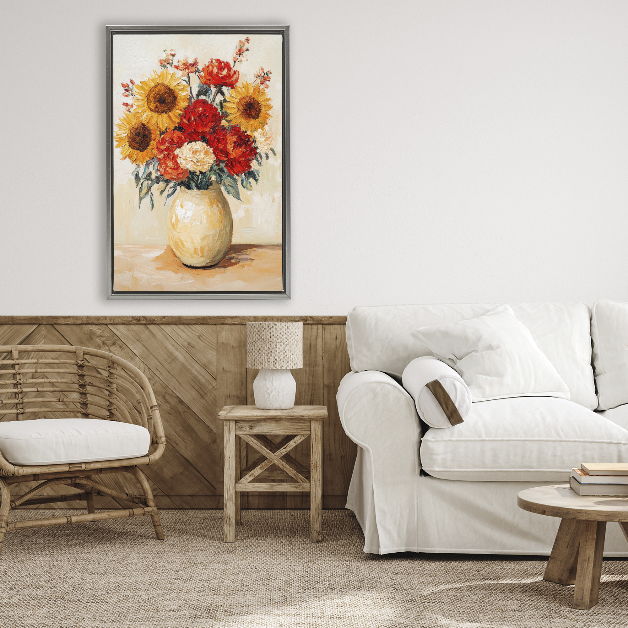 Charming Bouquet of Fall Gray Framed Floater Canvas Wall Art, design by Petal Prints Design