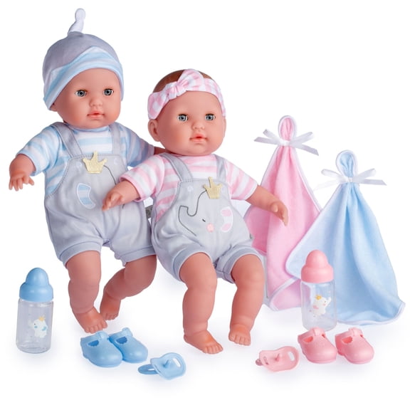JC Toys Twin Nonis Boutique 15" Realistic Pink & Blue Soft Body Baby Dolls with Open/Close Eyes |Accessory Gift Set| Ages 2 