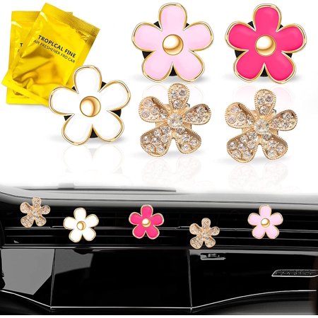 Car Air Fresheners Vent Clips: Car Decorations, Flower Air Freshener Car Clips, Scented Ceramic Aroma Diffuser Stone Essential Oil Diffuser Clips, Car Fresheners, Flower Vent Clips 5 Pack