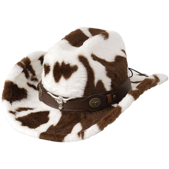 Vjnyvs Winter Cowboy Print Cowboy Hat Plush Western Hat Funny Cowboy Hat Wide Brim Cowboy Hat for Fancy Party Accessory