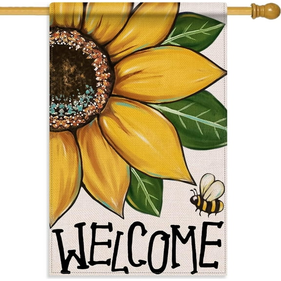 Welcome Spring Summer Sunflower Decorative House Flag, Bee Garden Yard Outside Decorations, Farmhouse Outdoor Large Home Decor Double Sided 28 x 40