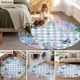 thumbnail image 5 of Round Area Rugs Collection 5 Ft, Watercolor Flowers Non-Slip Residential Carpet, Spring Floral Butterflies Blue Plaid Indoor Crawling Mats Runner Rugs for Living Room/Dining Room/Bedroom, 5 of 8