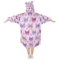 thumbnail image 2 of Wearable Blanket with Sleeves and Pocket Oversized Hooded Sweatshirt 3-14 YR Bows and Heart Pattern M, 2 of 7