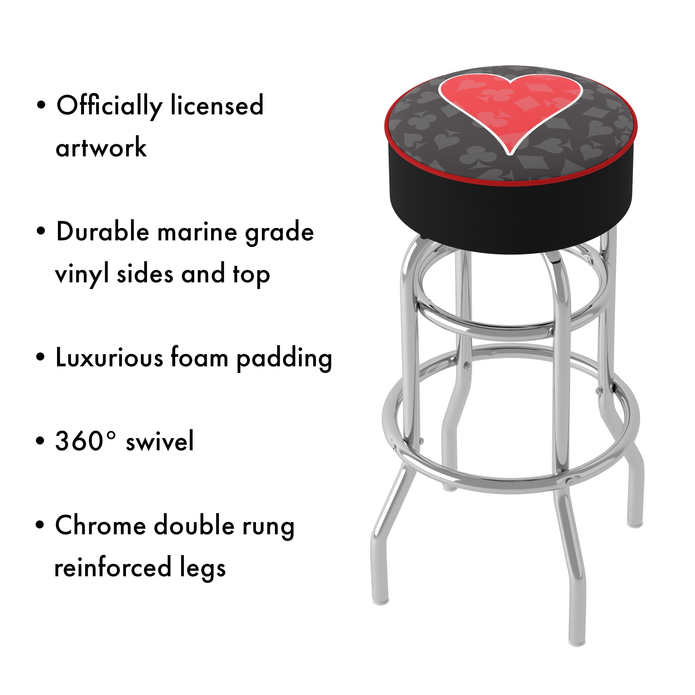 Trademark Gameroom Four Aces Heart Logo Bar Stool with Padded Seat