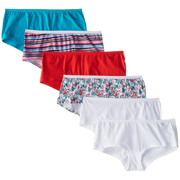 Fruit of the Loom Women`s 6pk Assorted Cotton Boy Shorts, 8