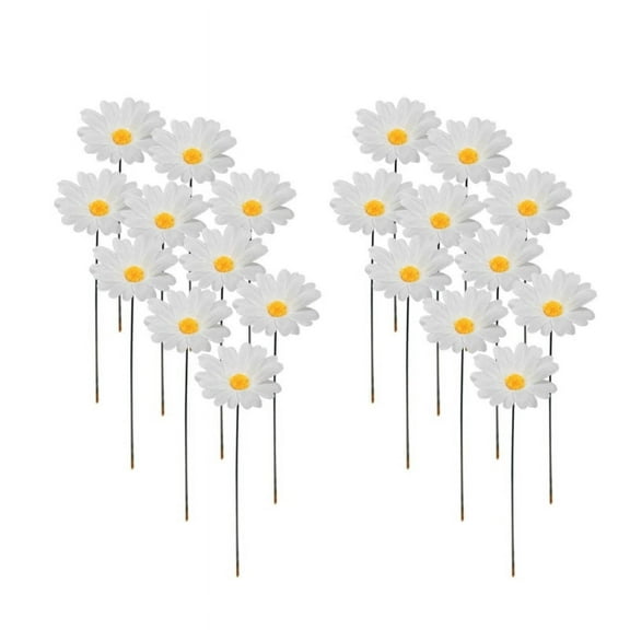 20pcs Daisy Flower Garden Stakes Decoration Yard Lawn Ornaments Waterproof Stick