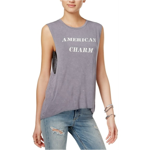 Project Social T Womens American Charm Graphic Tank Top, Grey, X-Small