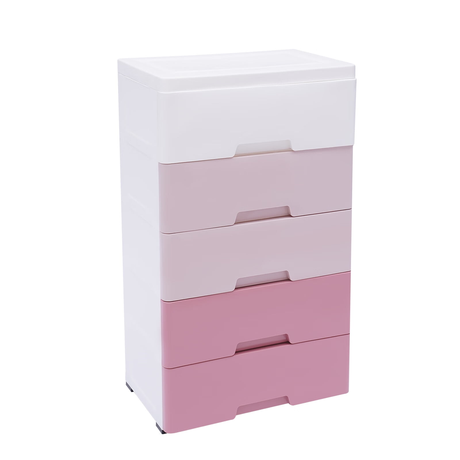 Loyalheartdy 5-Layer Dresser Storage Cabinat Plastic Drawers  w/ Wheels Bedside Table Organizer for Clothes Toys (Pink)