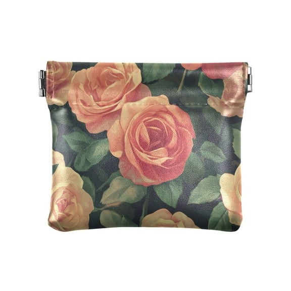 PU Leather Coin Wallet with Snap Closure Clutch Bag Holder Small Wallet Rose